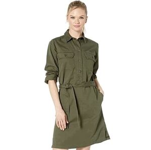 Filson Shirt Dress Cotton Twill Belted Olive Button Collared Knee Length S